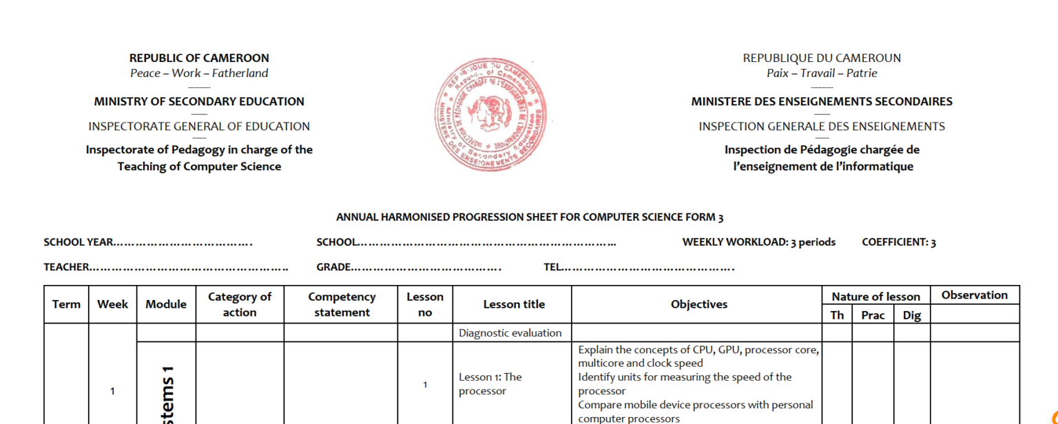 2024-2025 annual harmonised progression sheet for computer science form ...