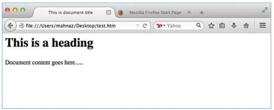 A simple HTML document rendered in a web browser, showing a heading and paragraph text