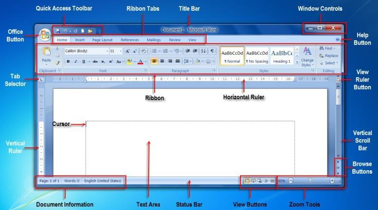 The Microsoft Word interface, showing the ribbon, tabs, title bar and document area
