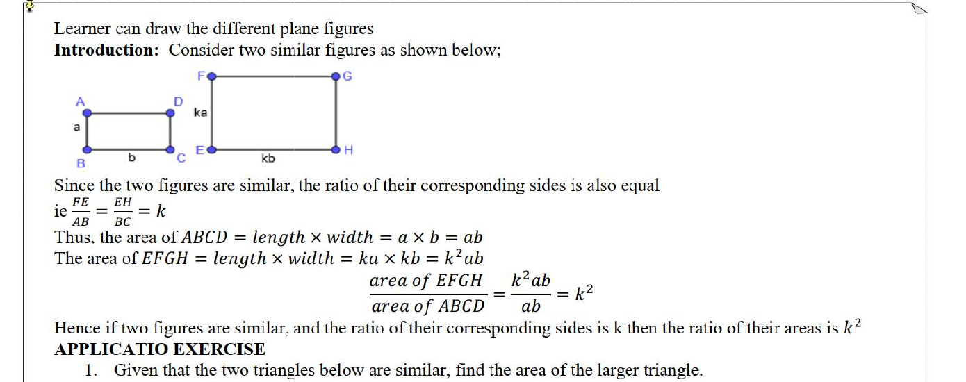 Similar rectangles illustrating linear and area scale factors