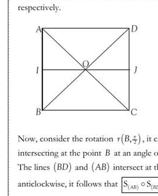 Square and symmetry axes used to study compositions of plane transformations