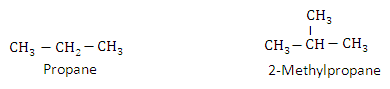 Condensed structural formulae of propane and 2-methylpropane